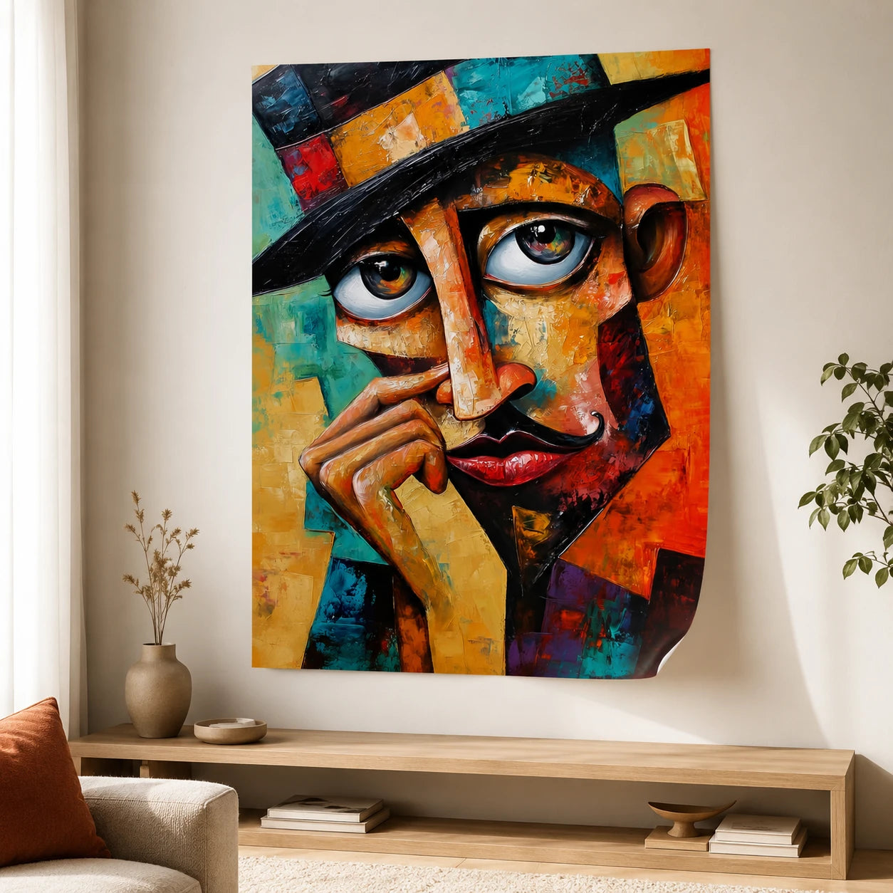 Affiche sans cadre Homme Cubiste avec coin inférieur droit légèrement courbé