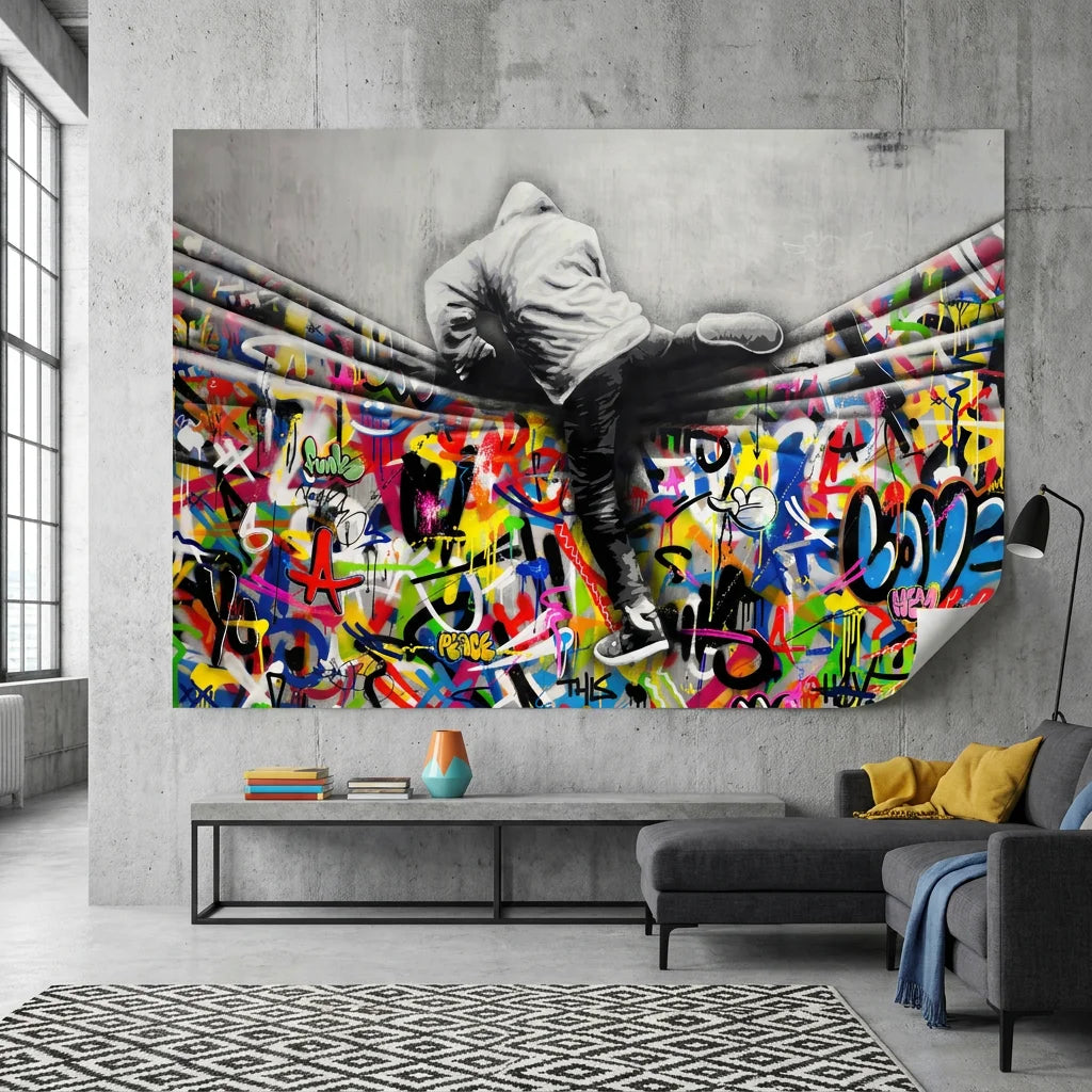 Tableau Street Art Banksy Le Mur - 40x60cm / Affiche sans cadre - Tableau Street Art