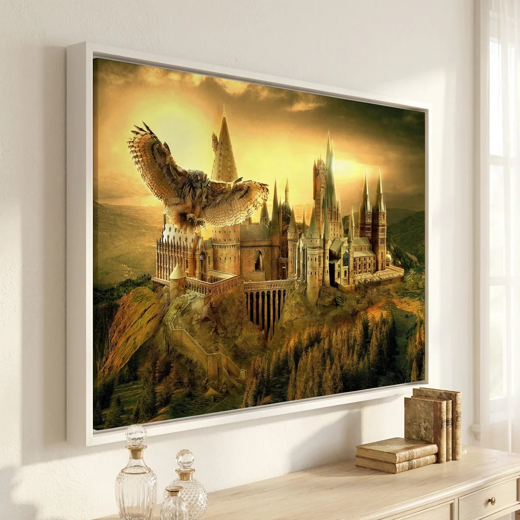 Tableau Harry Potter Poudlard - 40x60cm / Cadre Blanc - Tableau animation
