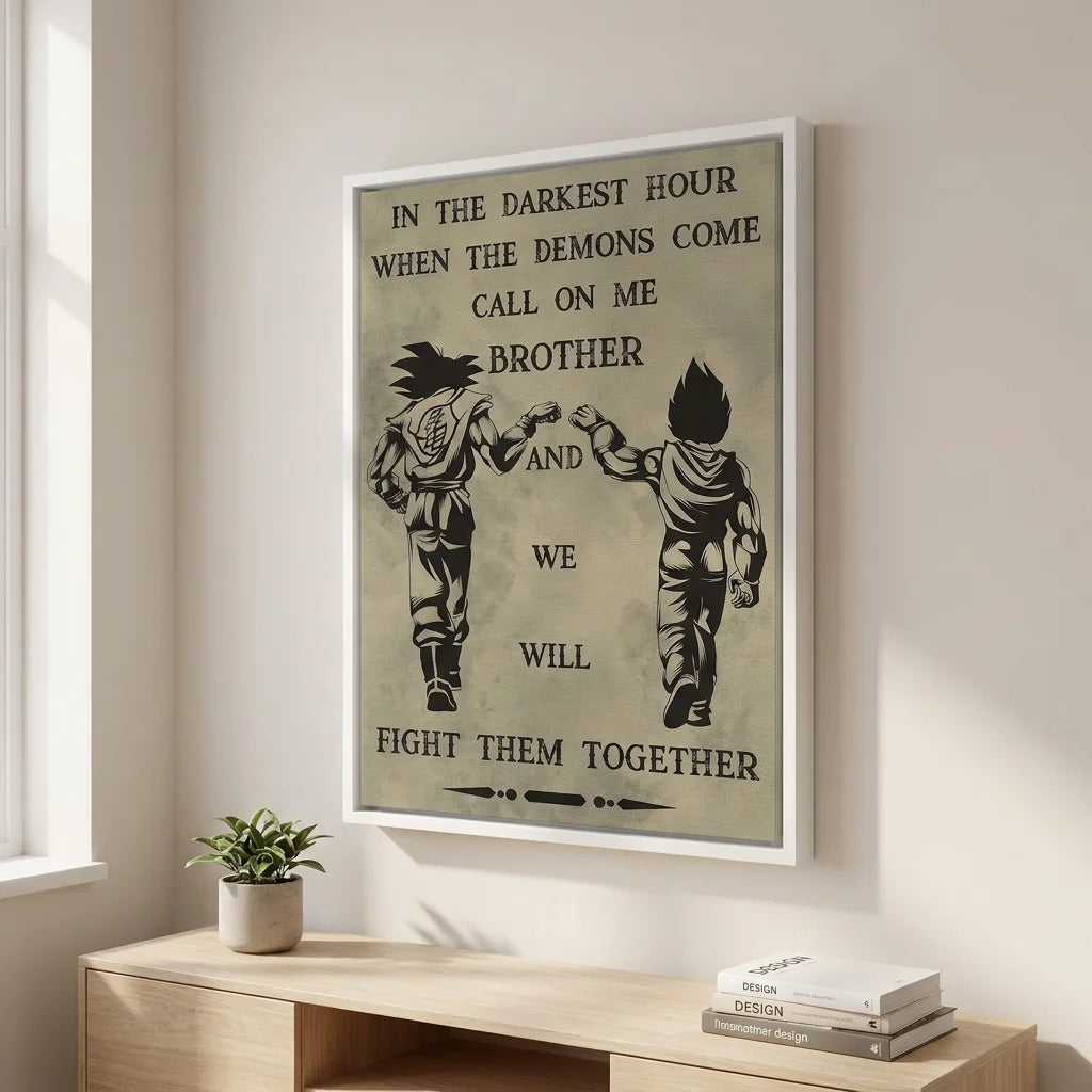 Tableau Dragon Ball Fight Them Together - 40x60cm / Cadre blanc - Toile Imprimée