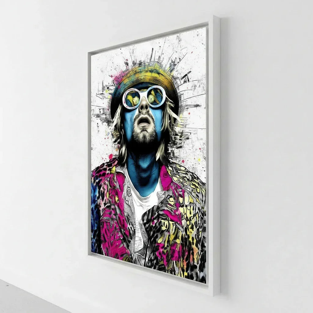 Cadre flottant blanc tableau Cobain style street art coloré
