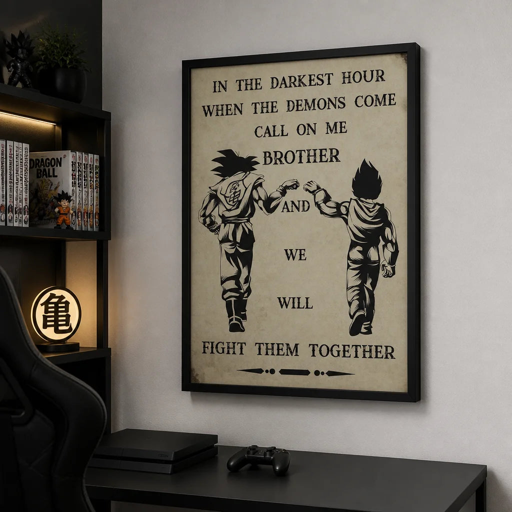 Tableau Dragon Ball Fight Them Together - 40x60cm / Cadre noir - Toile Imprimée