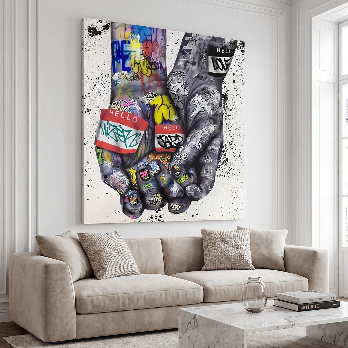 Décoration murale street art mains colorées pop art