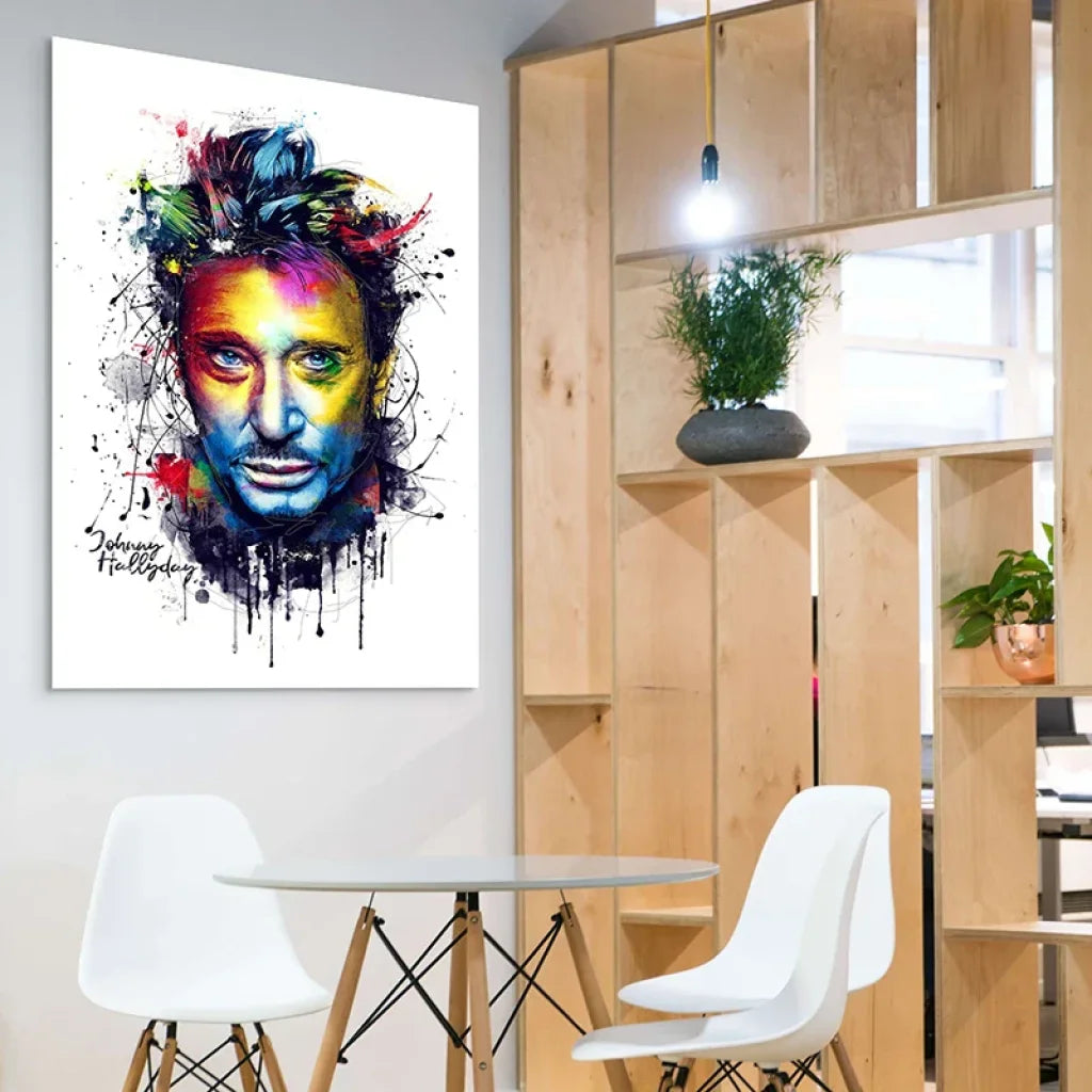 Détail visage aquarelle – Johnny Hallyday, art mural design