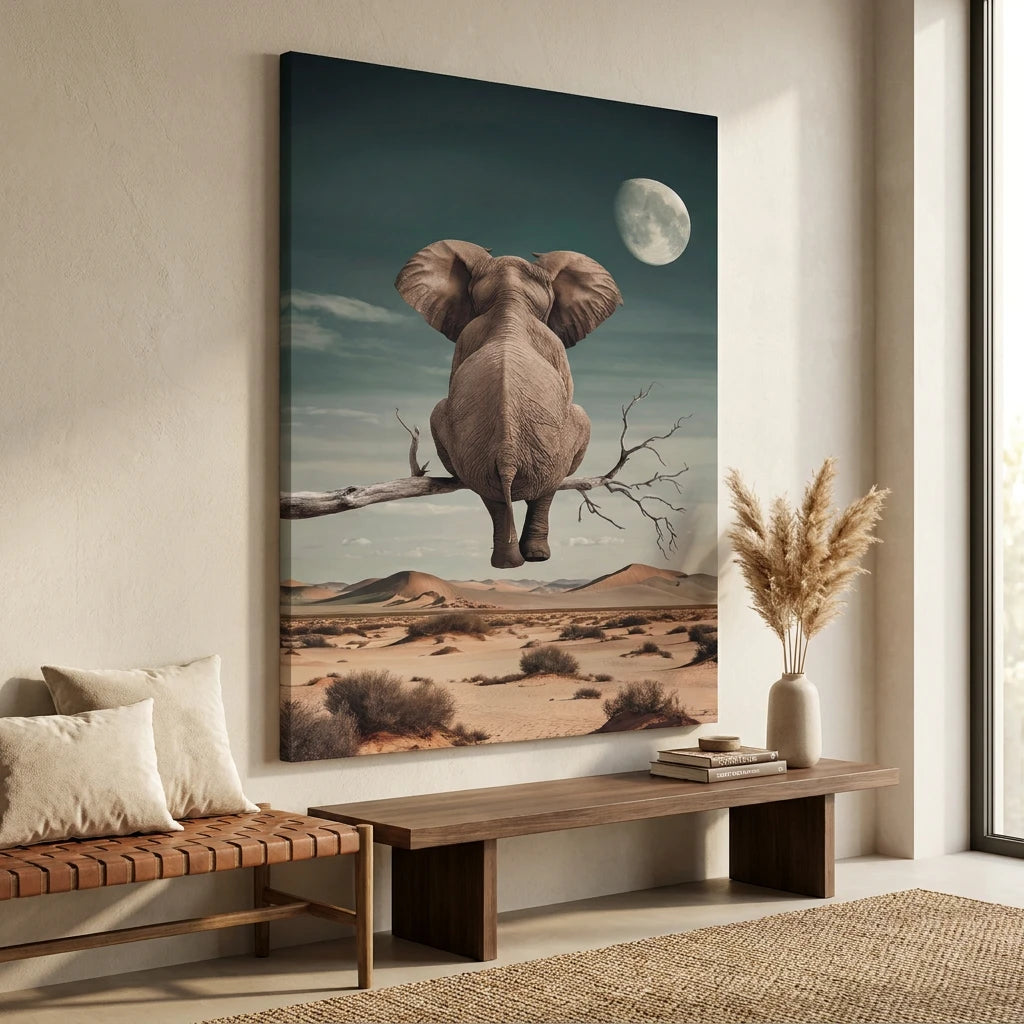 Tableau Éléphant Rêve Lunaire - 40x60cm / Toile tendue sur châssis - Tableau Animaux