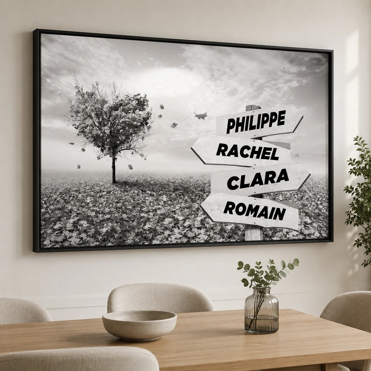 Idée cadeau famille avec tableau arbre cœur rouge personnalisé