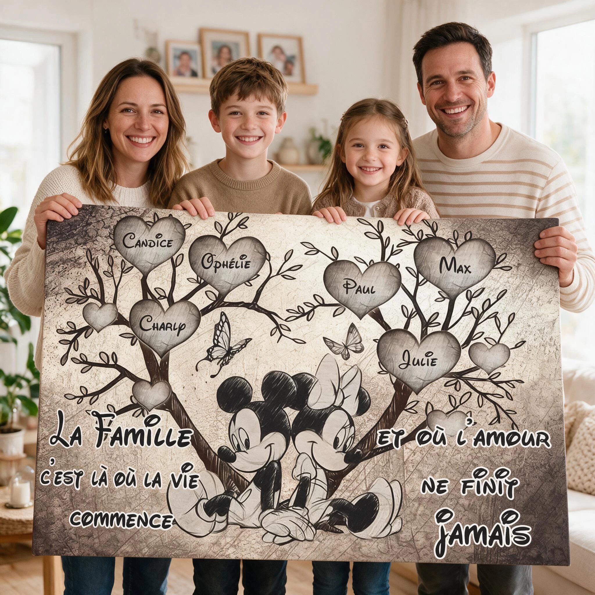 Idée cadeau famille avec tableau personnalisé prénoms