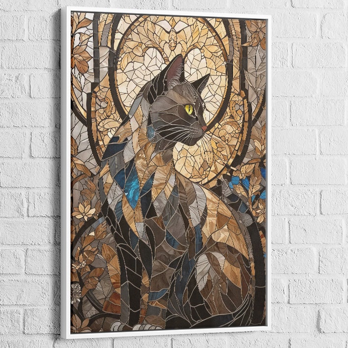 Illustration artistique chat majestueux style verrière