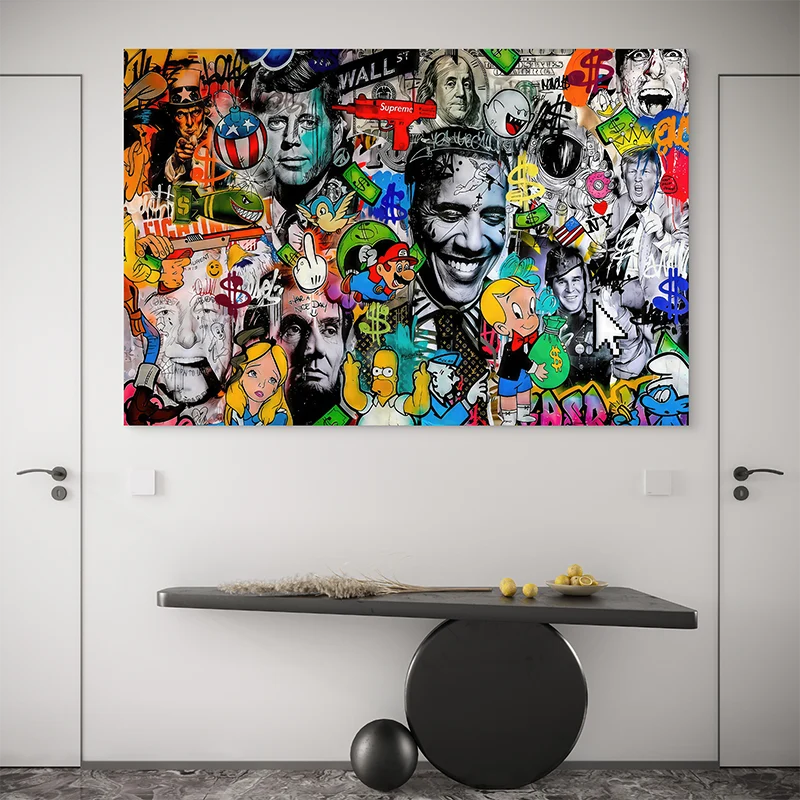 Illustration graffiti avec personnages emblématiques américains