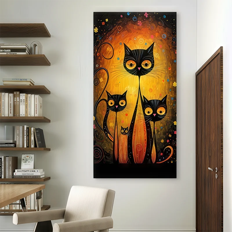 Tableau déco chats noirs stylisés