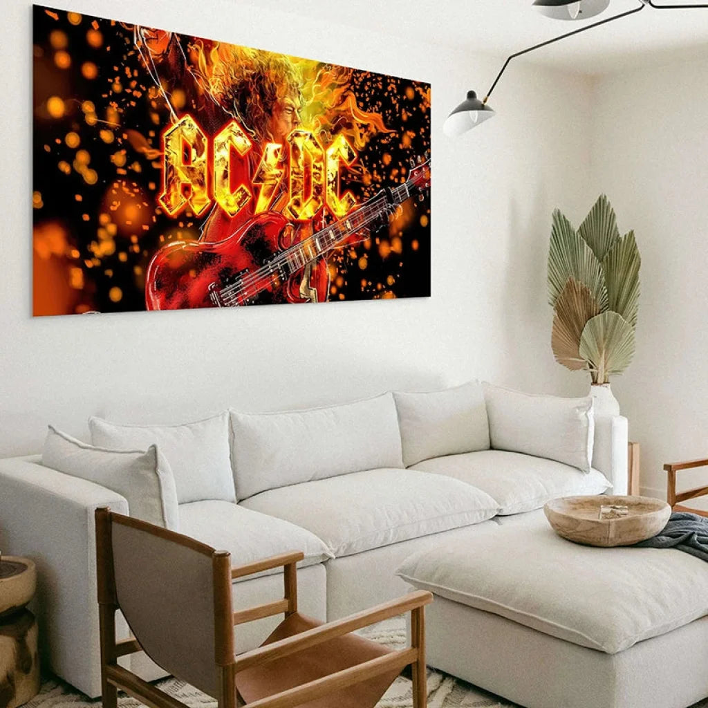 Tableau ACDC Fire, décor salon style rock industriel