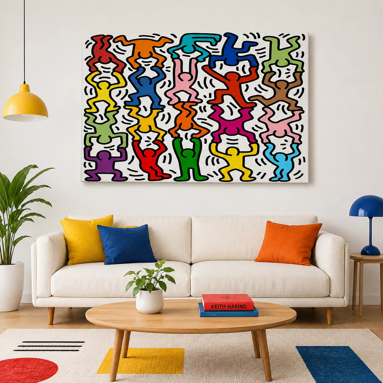 Tableau Acrobats II Keith Haring aux silhouettes colorées