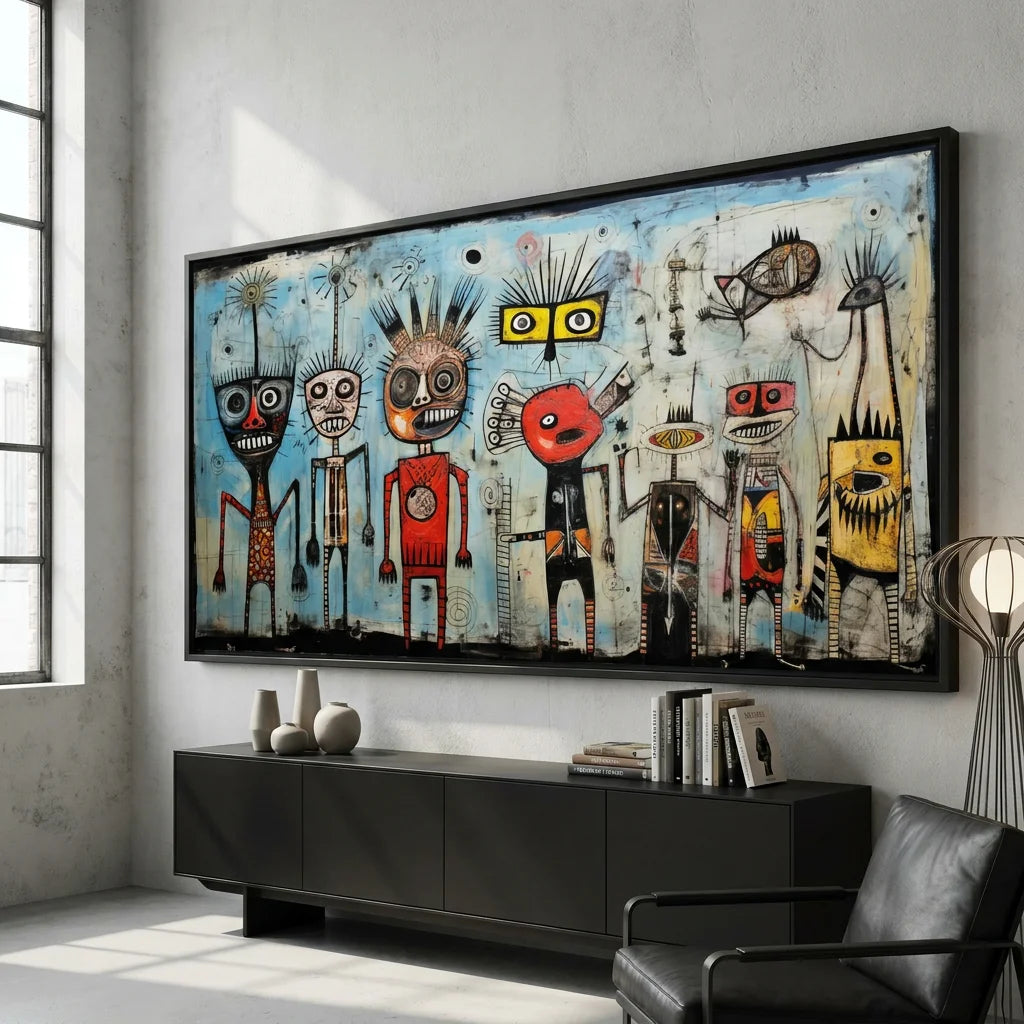 Tableau Basquiat Tribal Children style art brut contemporain