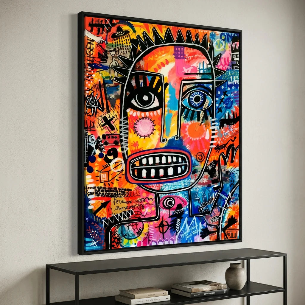 Tableau Basquiat Urban Mask avec visage abstrait graphique
