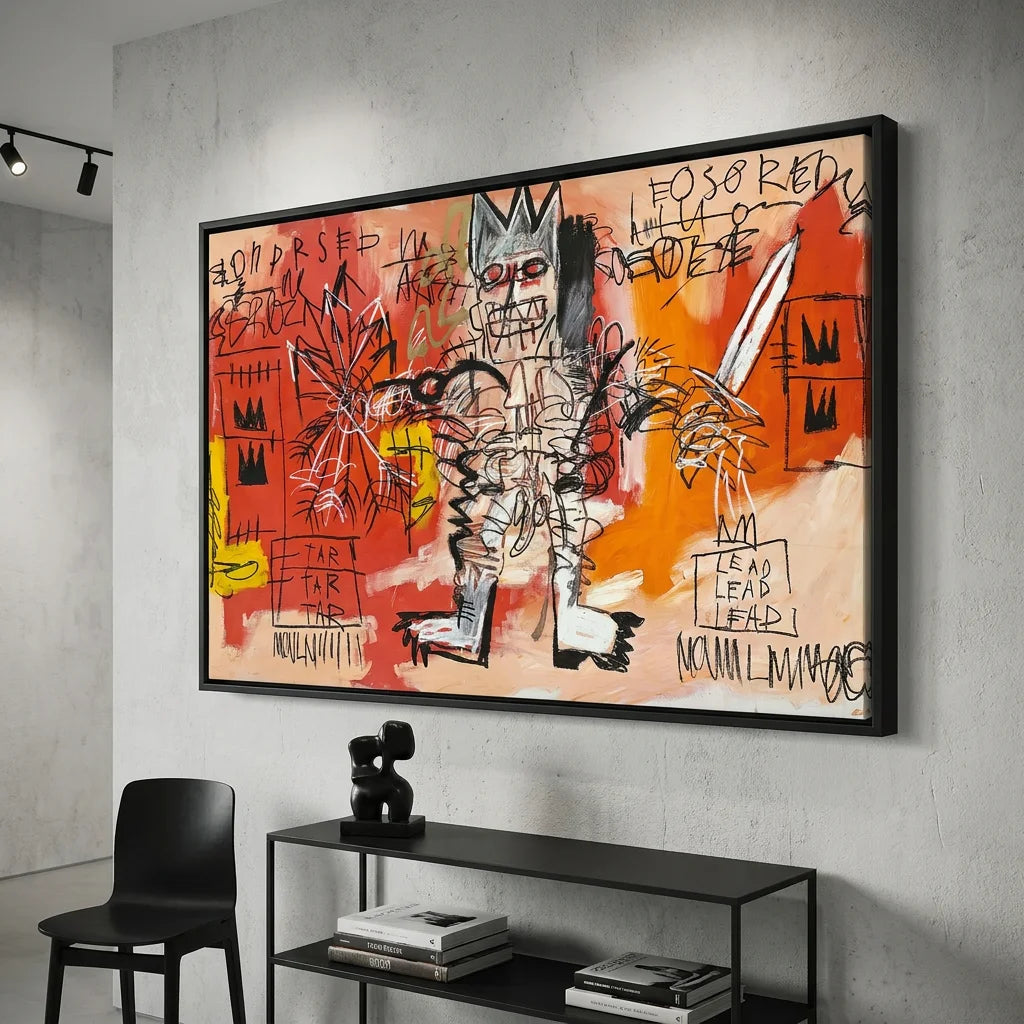 Tableau Basquiat Warrior Graffiti avec guerrier abstrait