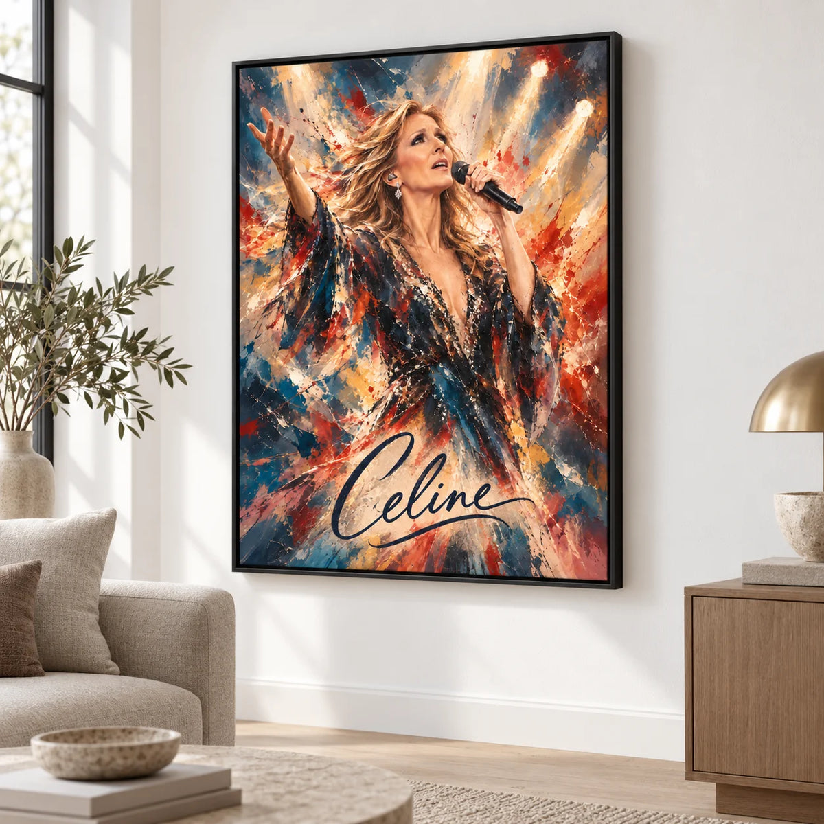 Tableau Céline Dion chantant sur scène