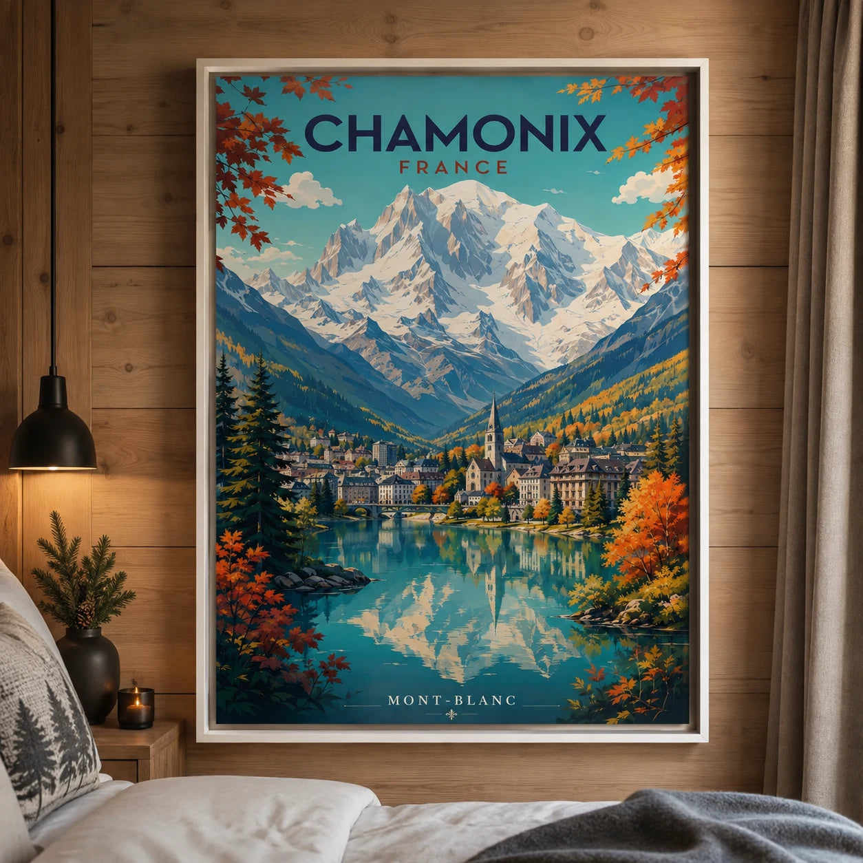 Tableau Chamonix Mont Blanc avec caisse américaine blanche
