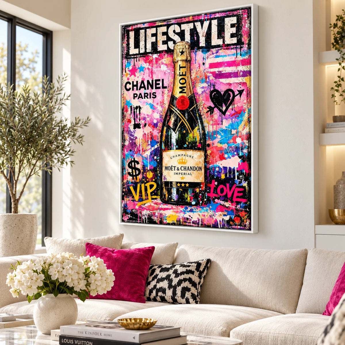 Tableau Champagne Street Art pour salon contemporain ou bar