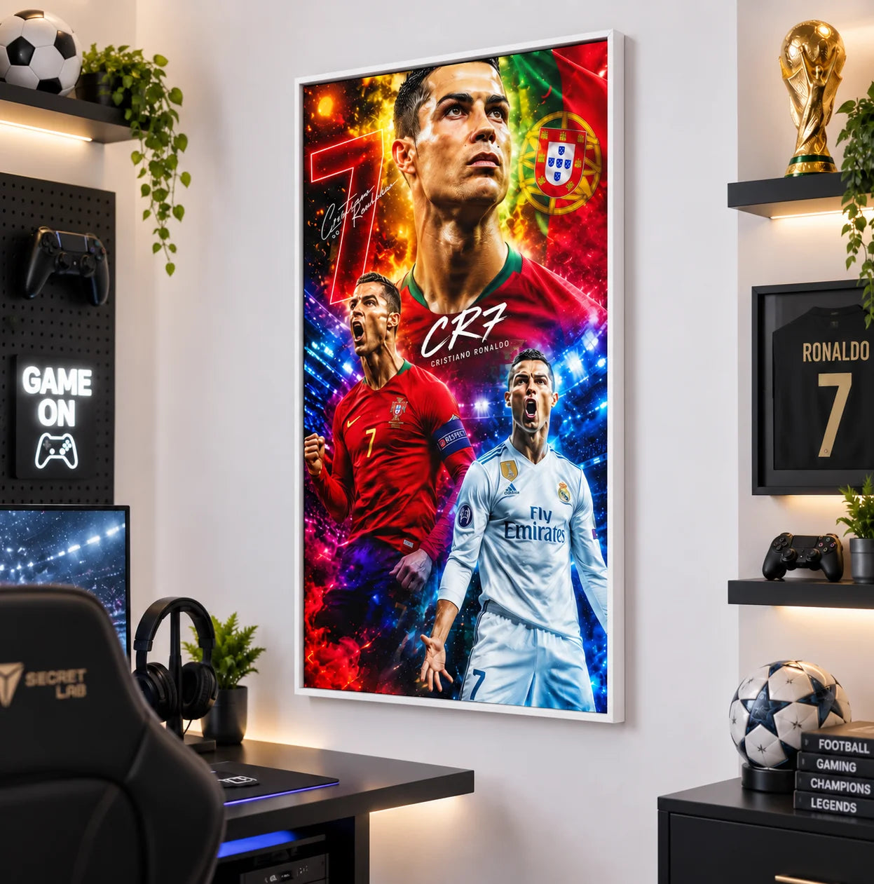 Tableau Cristiano Ronaldo CR7 Légende avec cadre flottant blanc