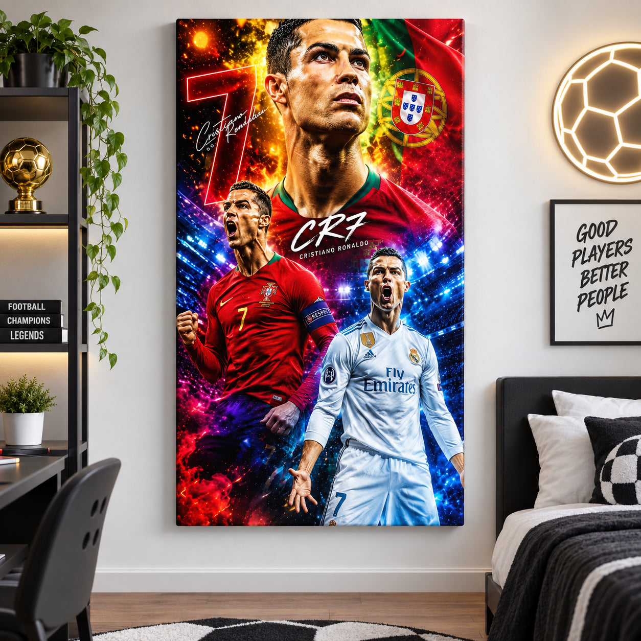 Tableau Cristiano Ronaldo Légende dans un salon moderne