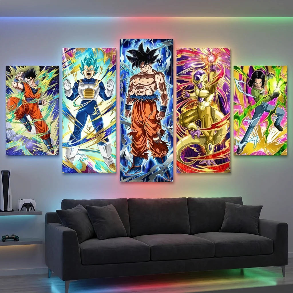 Tableau Dragon Ball 5 panneaux avec personnages cultes