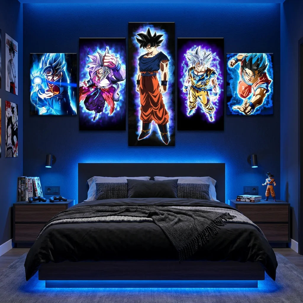 Tableau Dragon Ball Bleu Nuit avec personnages manga