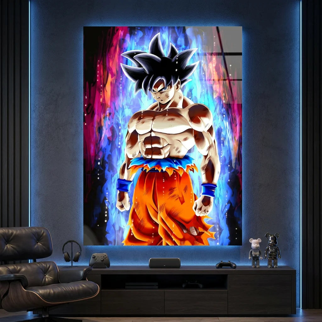 Tableau Dragon Ball Goku Painting avec aura bleue lumineuse