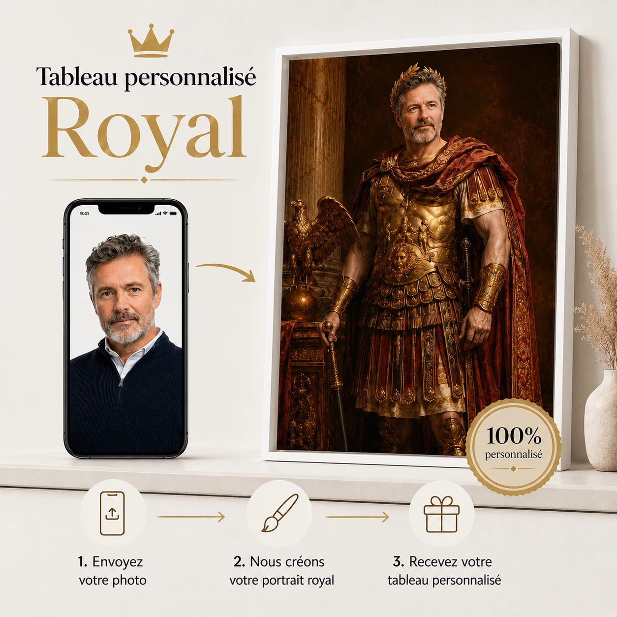 Tableau Général Romain personnalisé – idée cadeau originale pour homme
