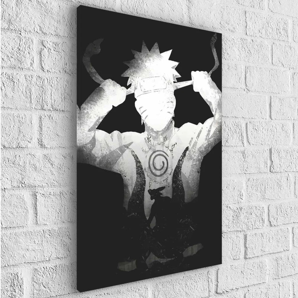 Tableau Goku Luffy Naruto style manga monochrome