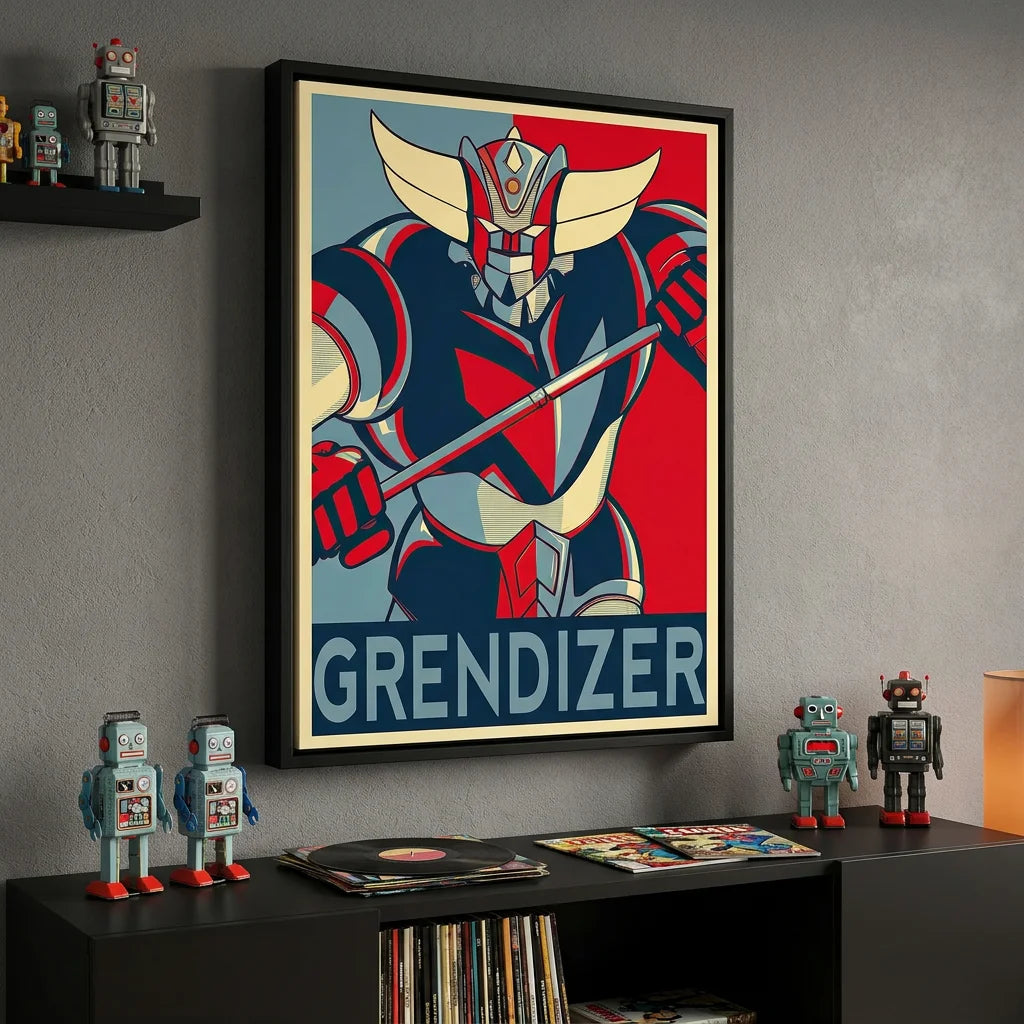 Tableau Goldorak Grendizer avec robot culte et fond rouge
