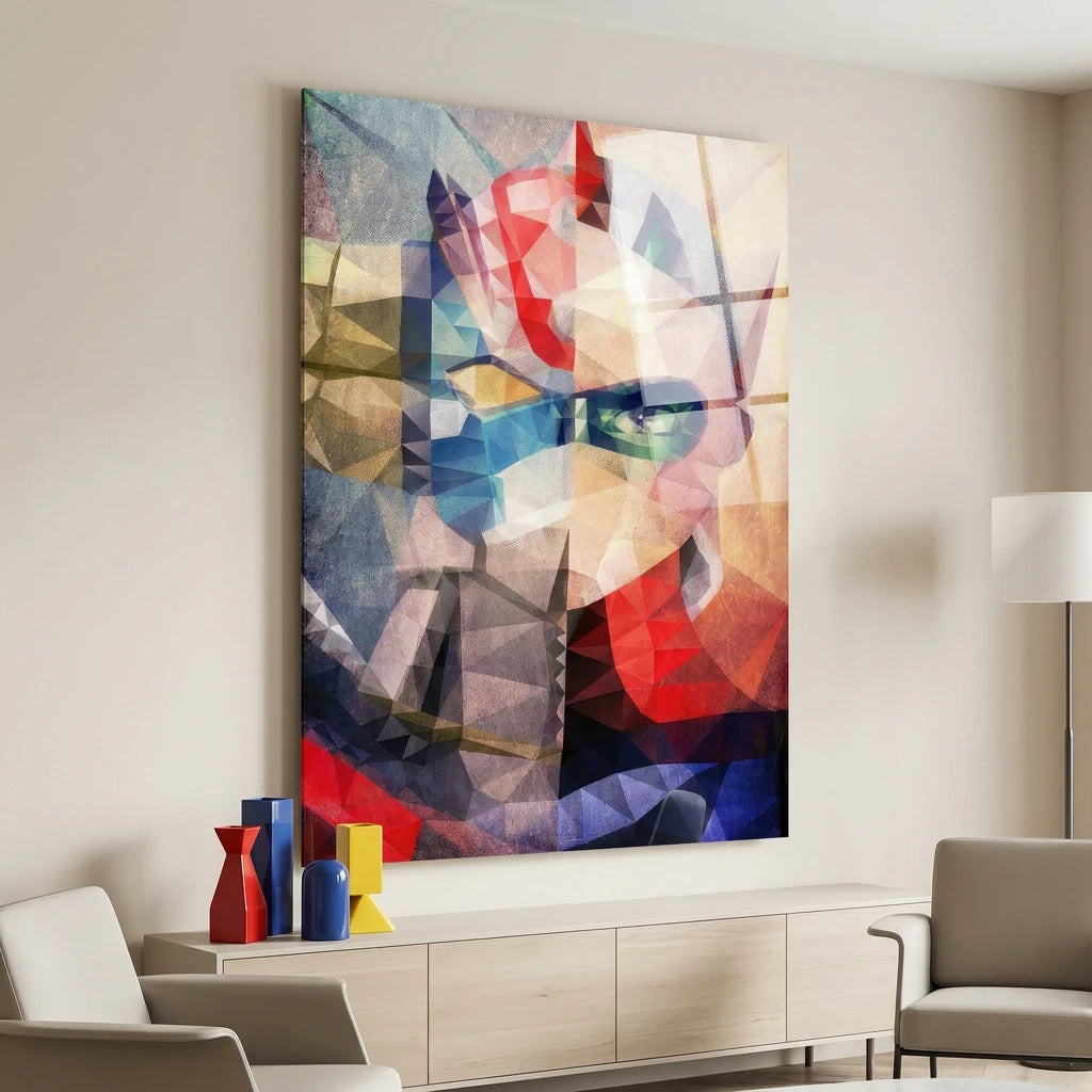 Tableau Goldorak Pop Art avec formes abstraites et couleurs vives