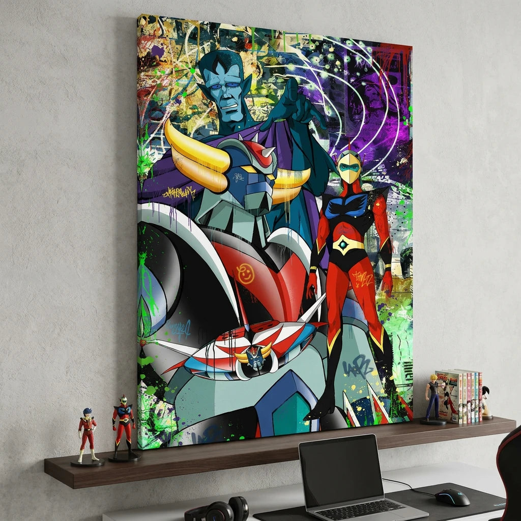 Tableau Goldorak coloré avec ambiance manga et street art