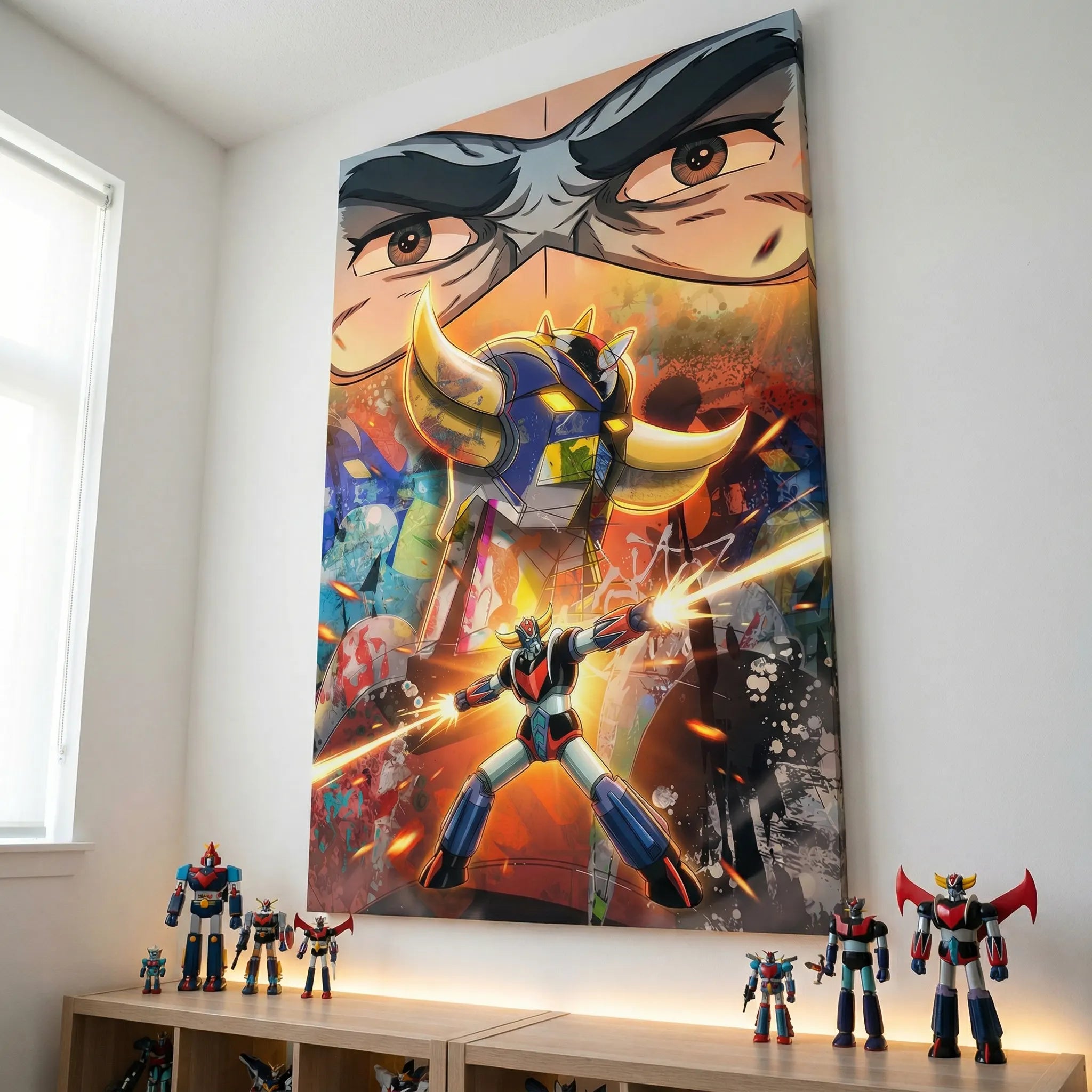 Tableau Goldorak et Actarus style manga en action, déco murale geek