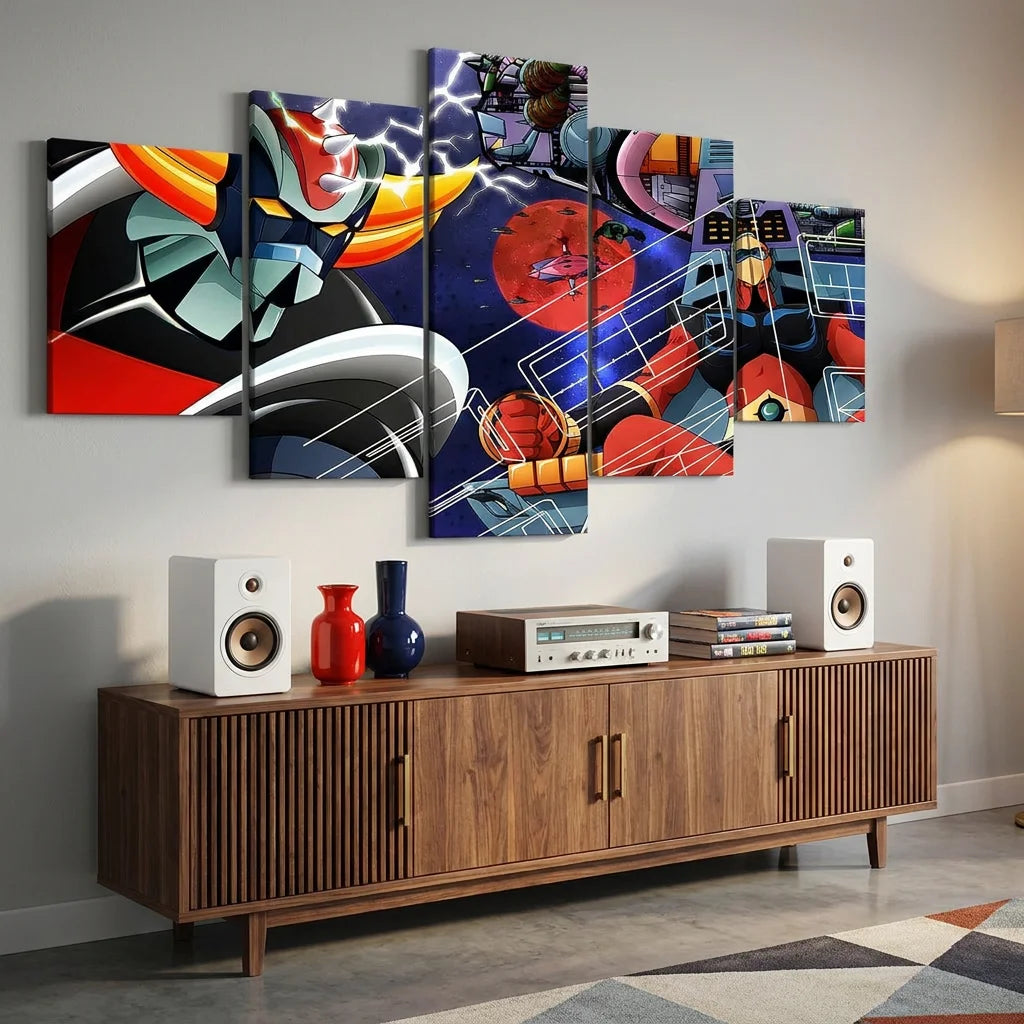 Tableau Goldorak multi panneaux style rétro futuriste
