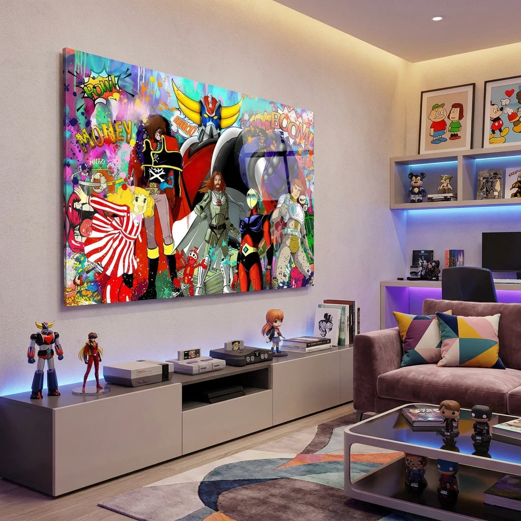 Tableau Goldorak pop culture avec héros de dessins animés