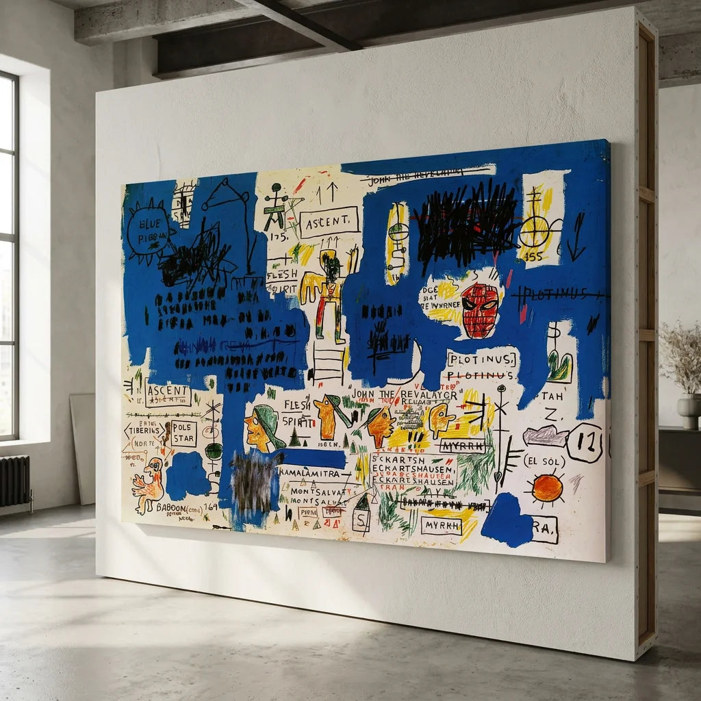 Tableau Jean Michel Basquiat Ascent avec écritures graphiques