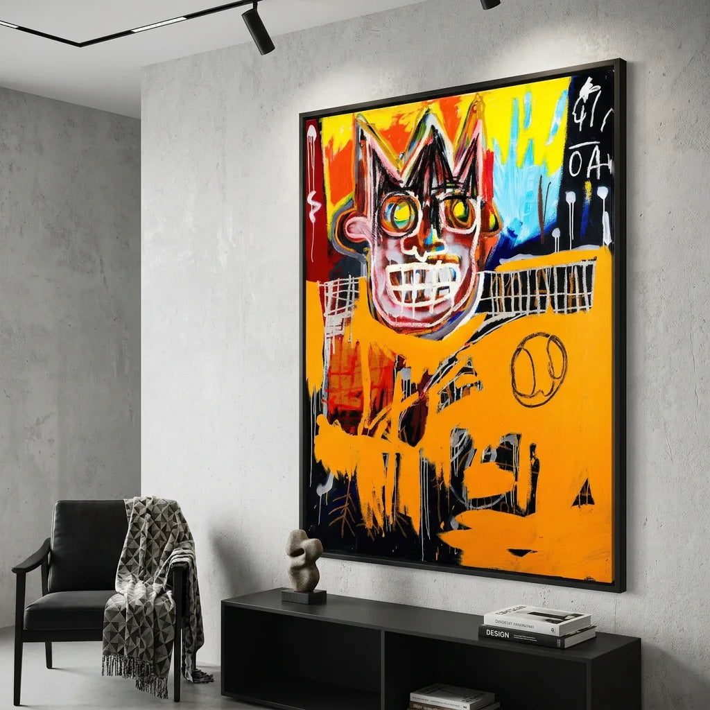 Tableau Jean Michel Basquiat Orange Sports Figure style art brut