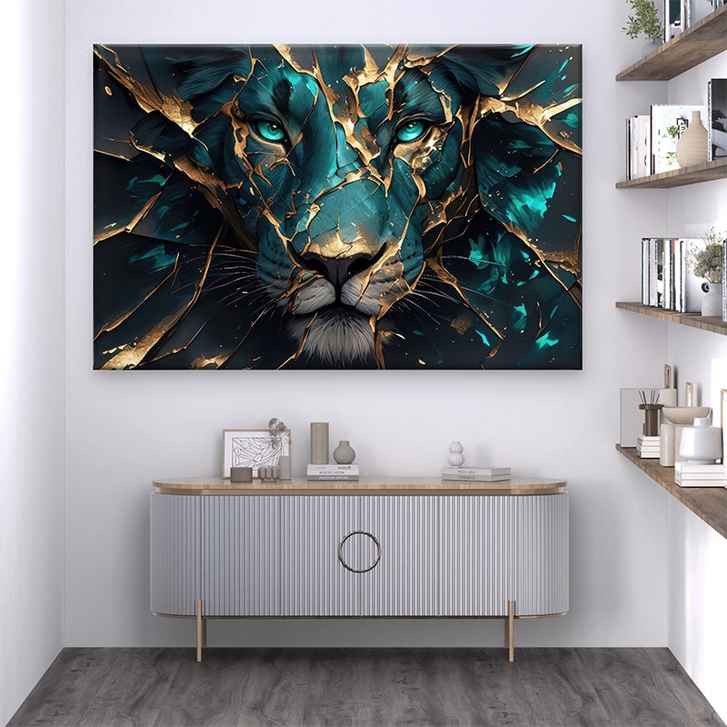 Tableau Lion Doré Intérieur pour décoration murale moderne et élégante