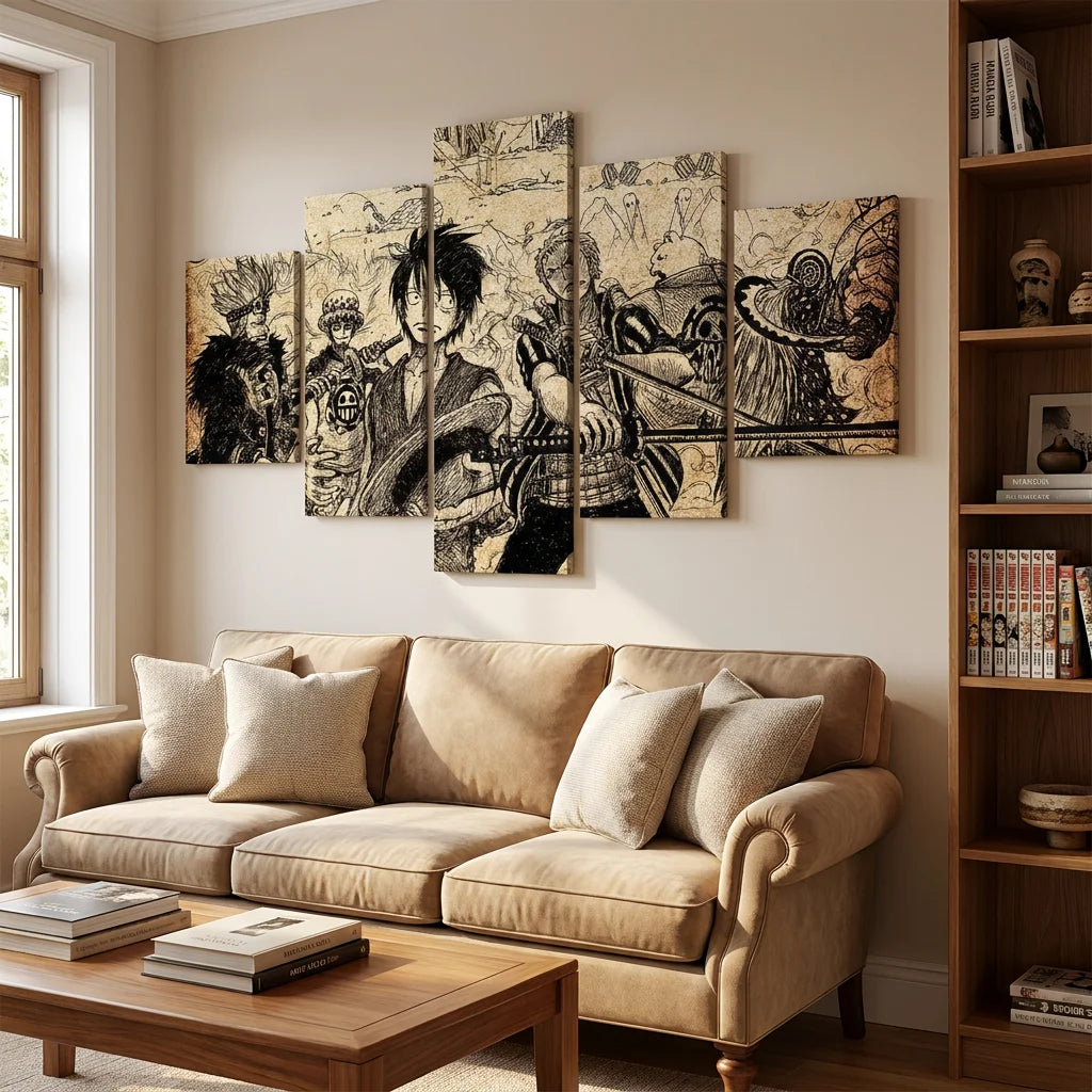 Tableau Manga One Piece Artistique BD en 5 panneaux