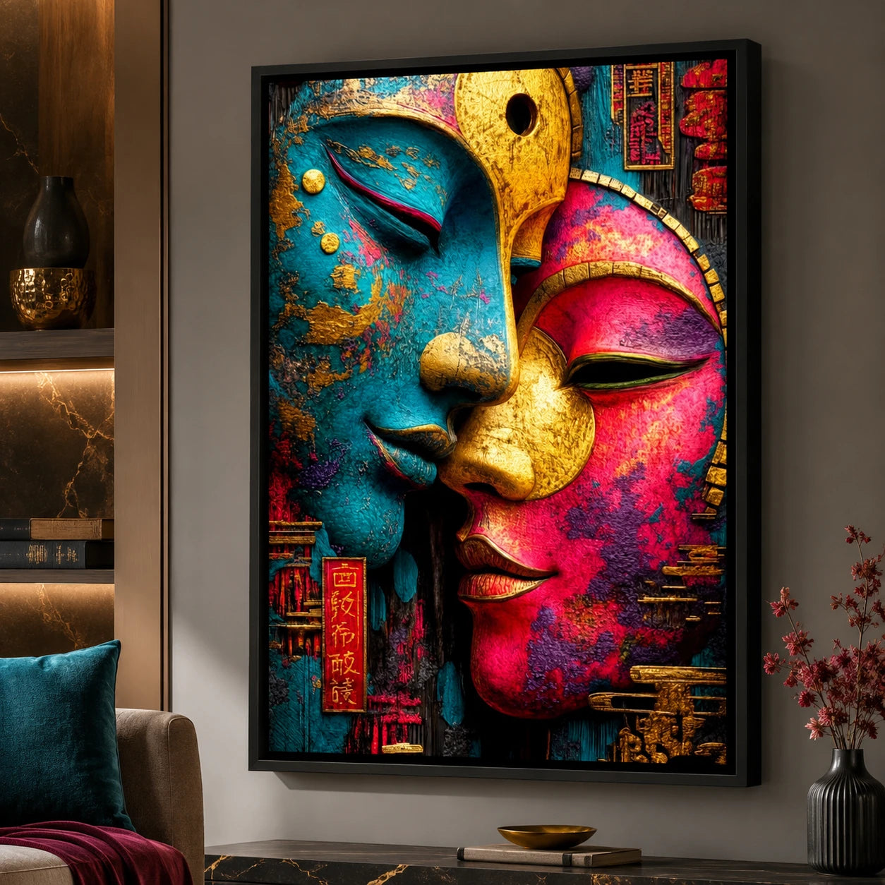 Tableau Masques Asiatiques Union Sacrée sur toile tendue