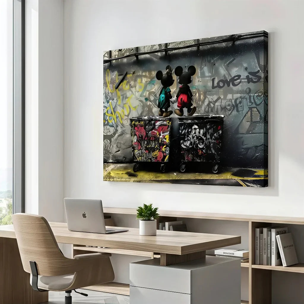 Tableau Mickey street art avec message Life Is Short