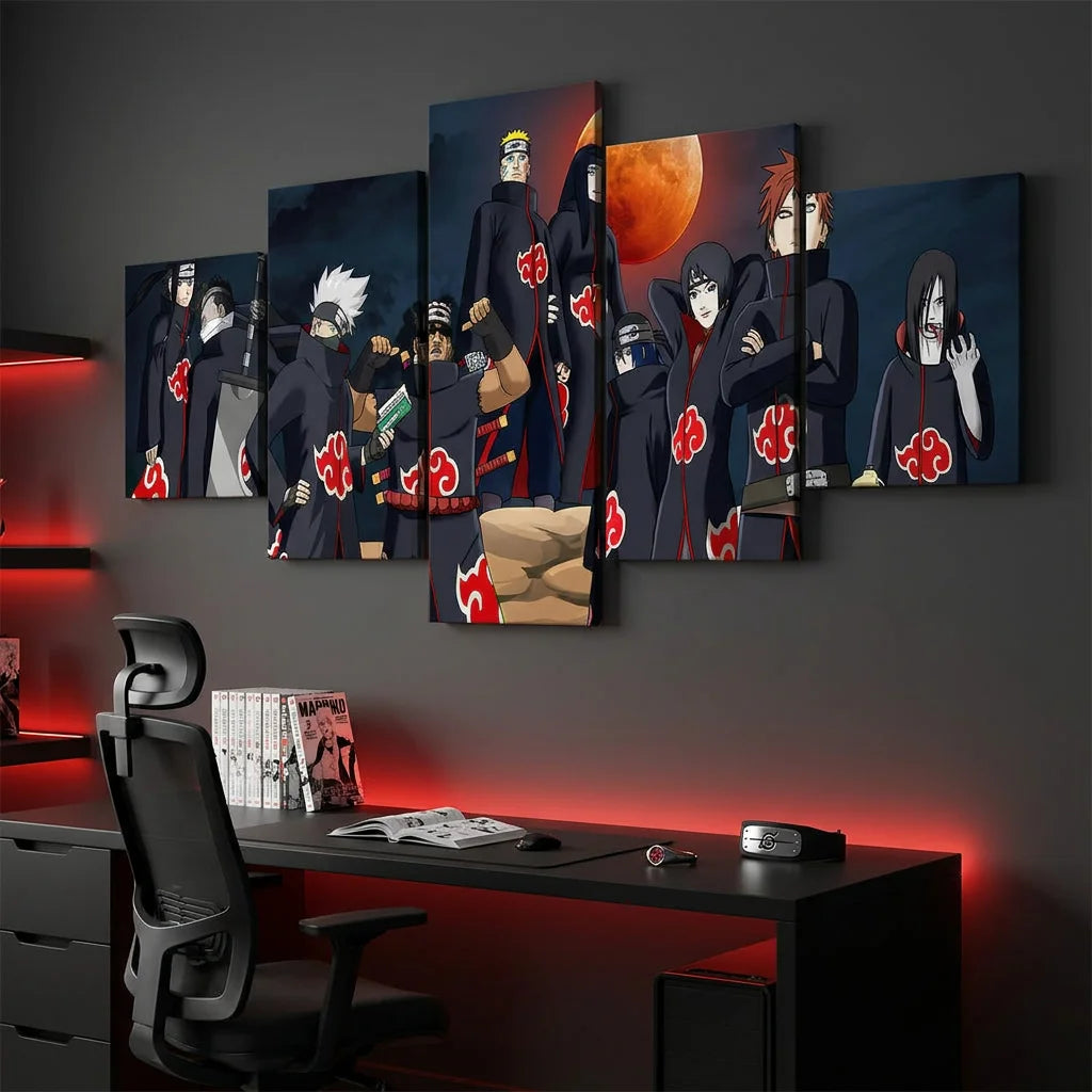 Tableau Naruto 5 Parties Réunion des Akatsuki décoration manga