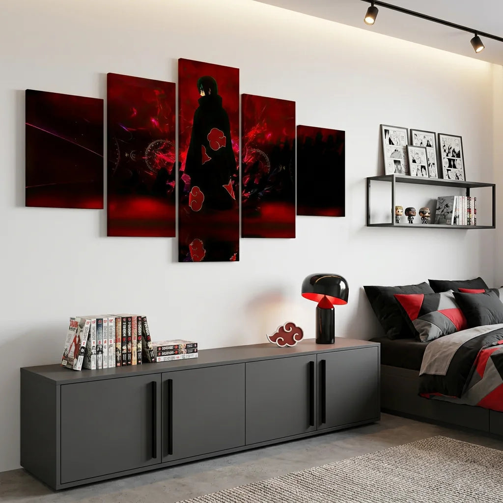 Tableau Naruto 5 Parties Éclat de l’Akatsuki décoration manga