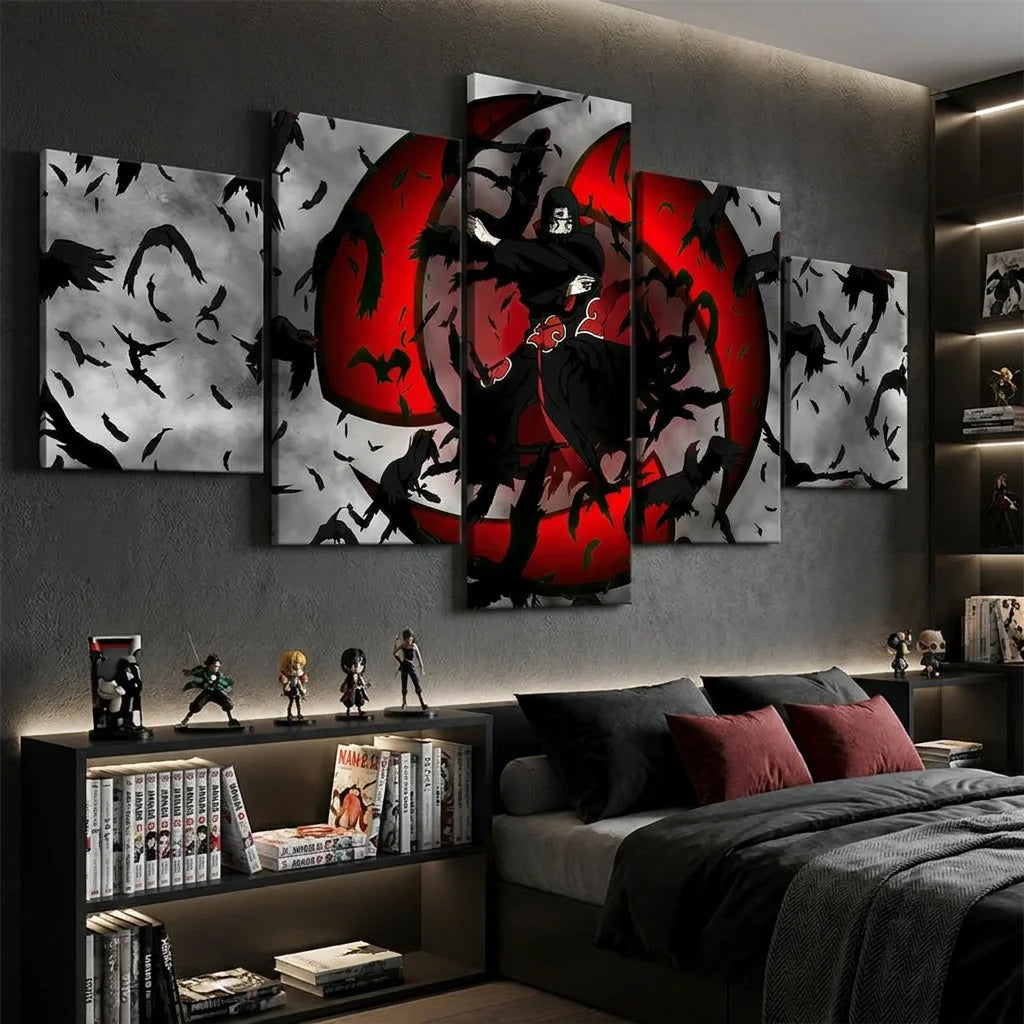 Tableau Naruto 5 parties Corbeau sur toile décorative manga