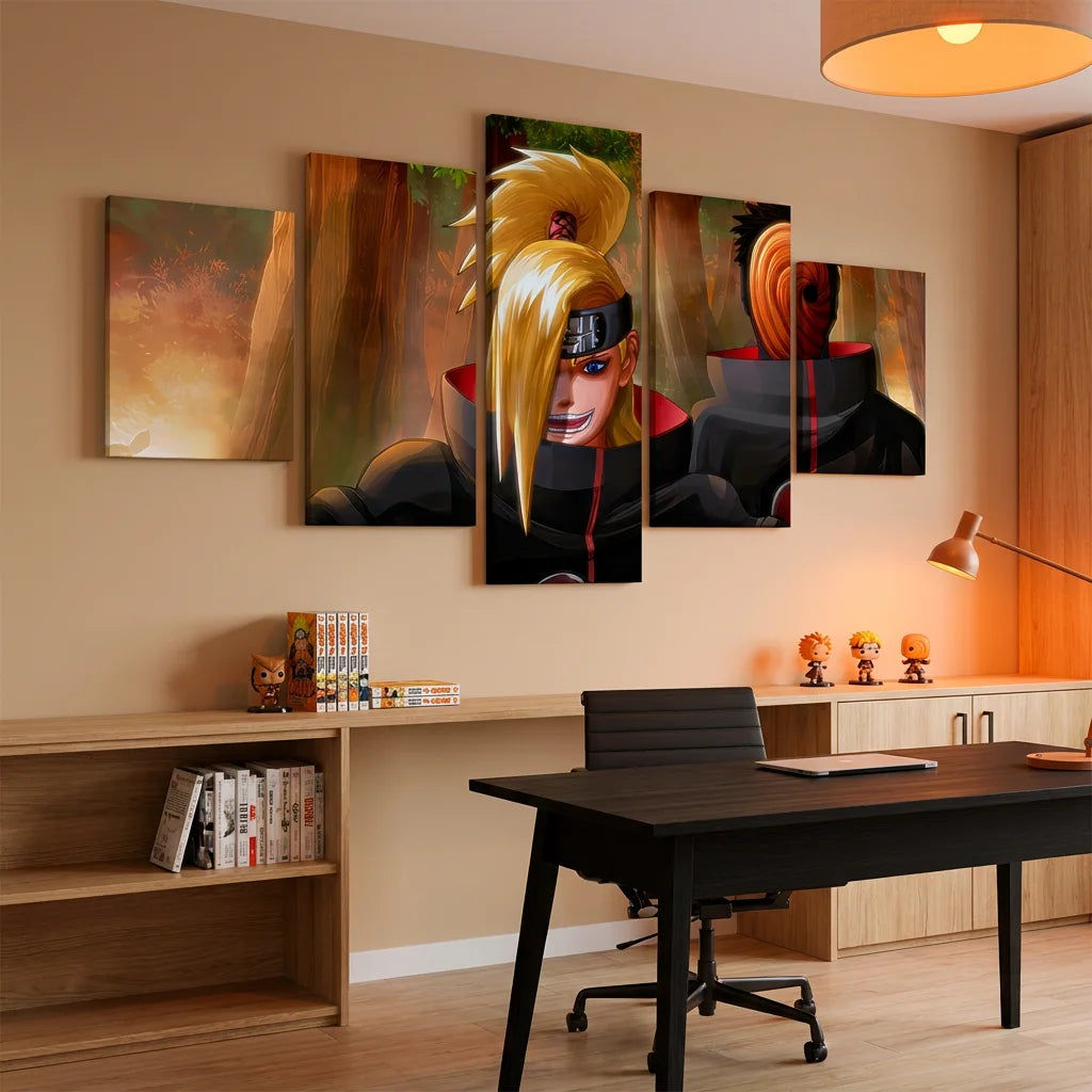 Tableau Naruto 5 parties ambiance forêt et manga
