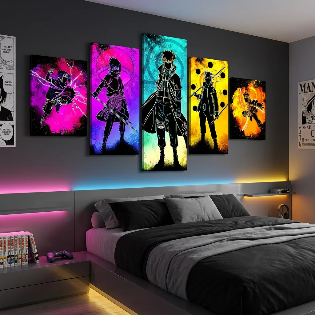 Tableau Naruto 5 parties pour décoration intérieure manga et geek