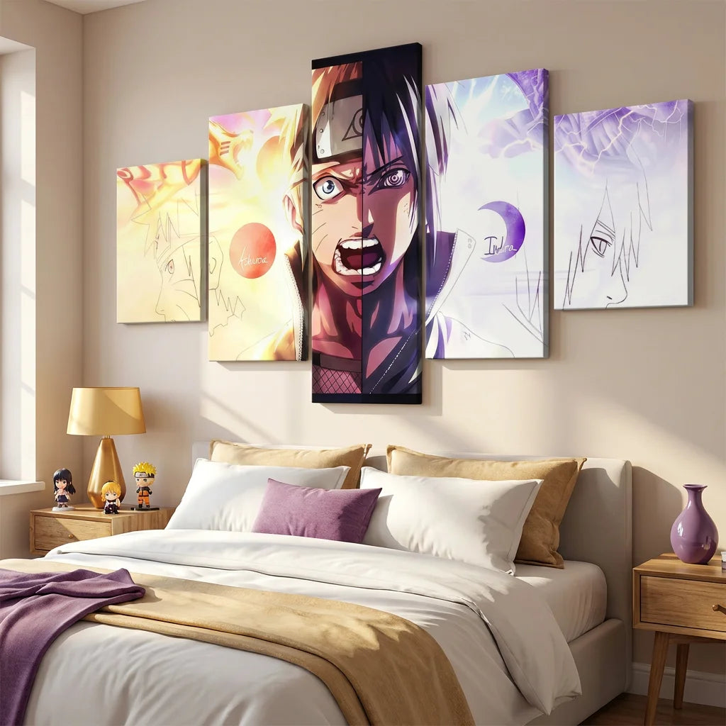 Tableau Naruto Itachi Lumière et Ombre en 5 panneaux