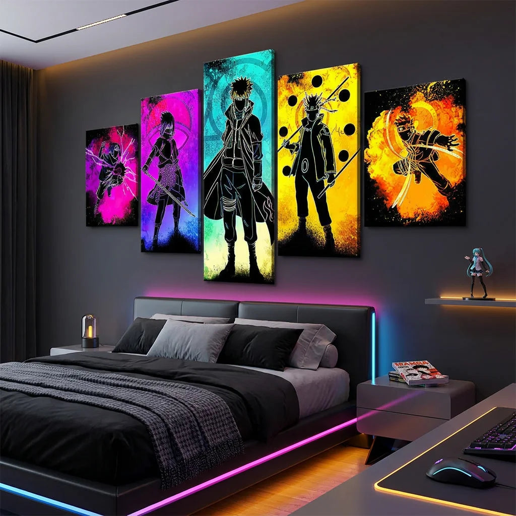 Tableau Naruto multicolore 5 parties pour salon ou chambre gamer