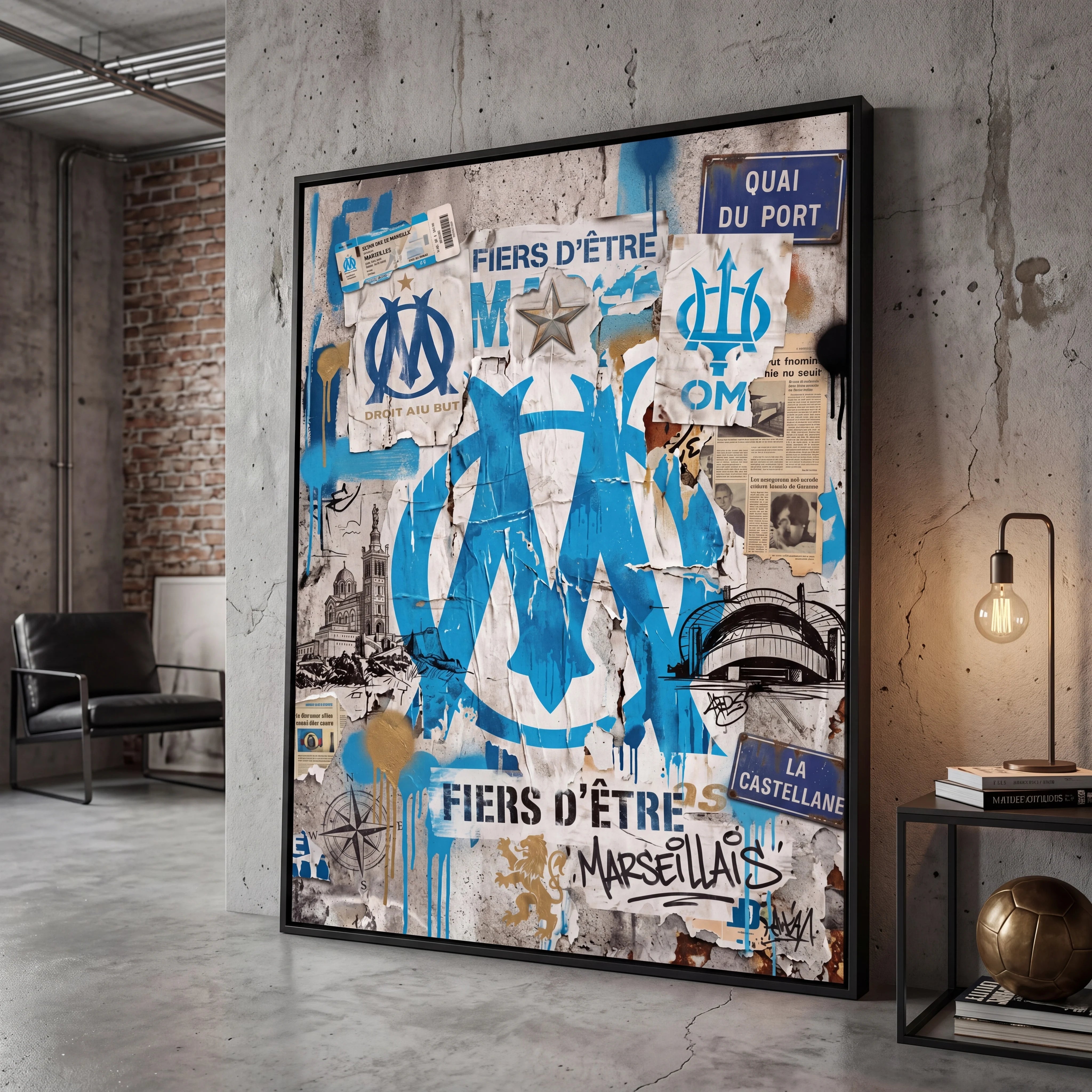 Tableau Olympique de Marseille street art moderne