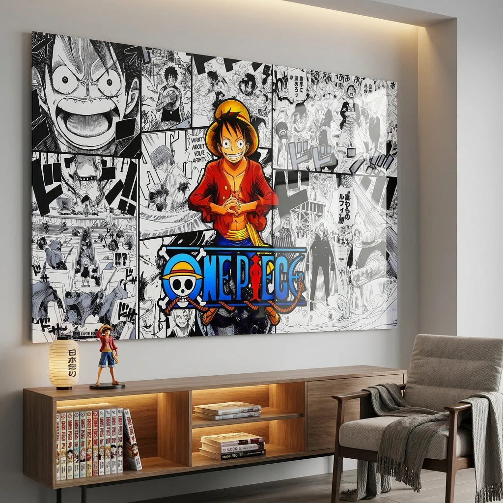 Tableau One Piece BD Mosaïque avec Luffy et scènes manga